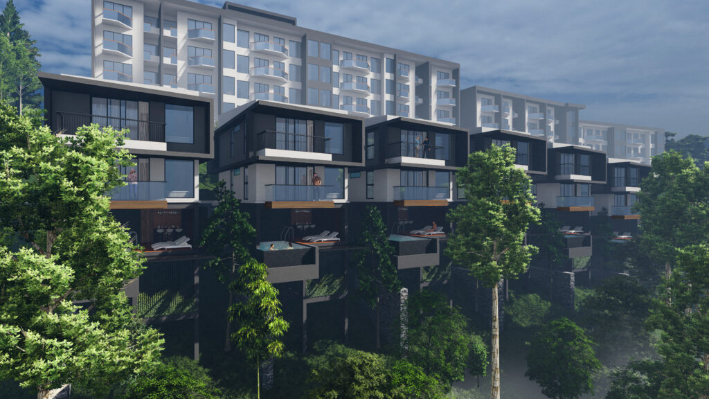 A rendered image of a hospitality/resort project designed by Lykke Architecture Studio.