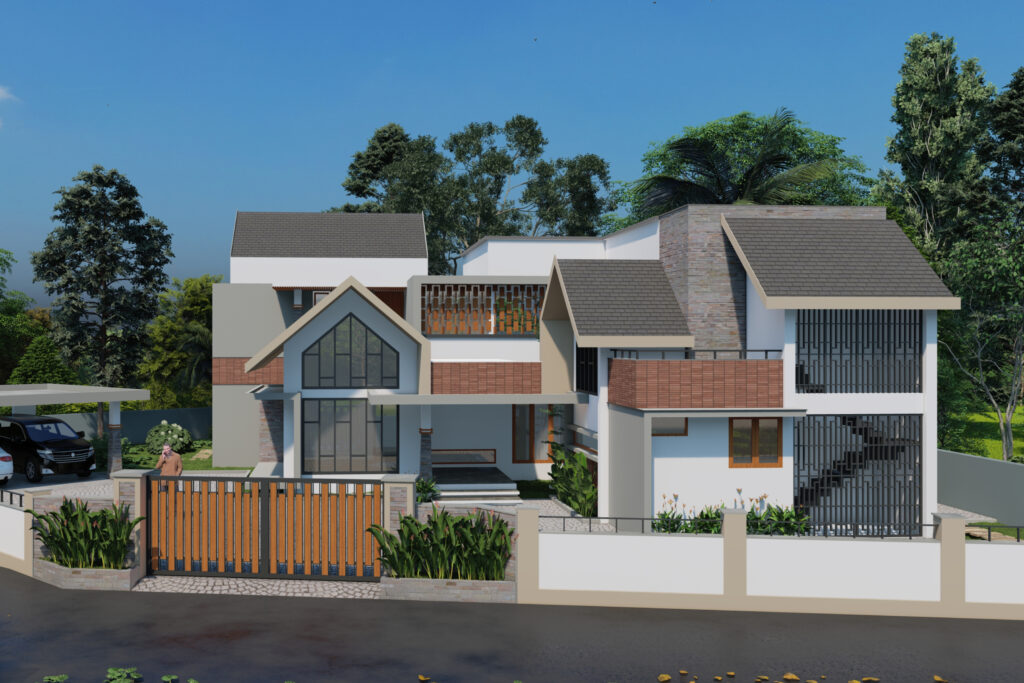 A rendered image of a contemporary residential project.