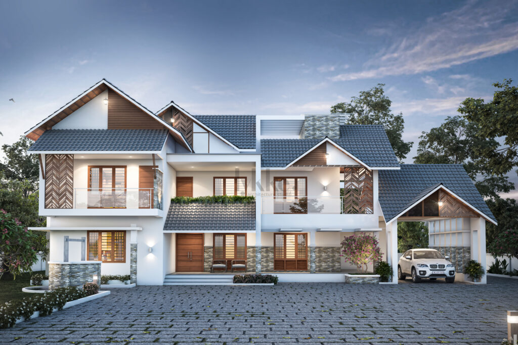 A rendered image of a well thought residence project with contemporary elements.