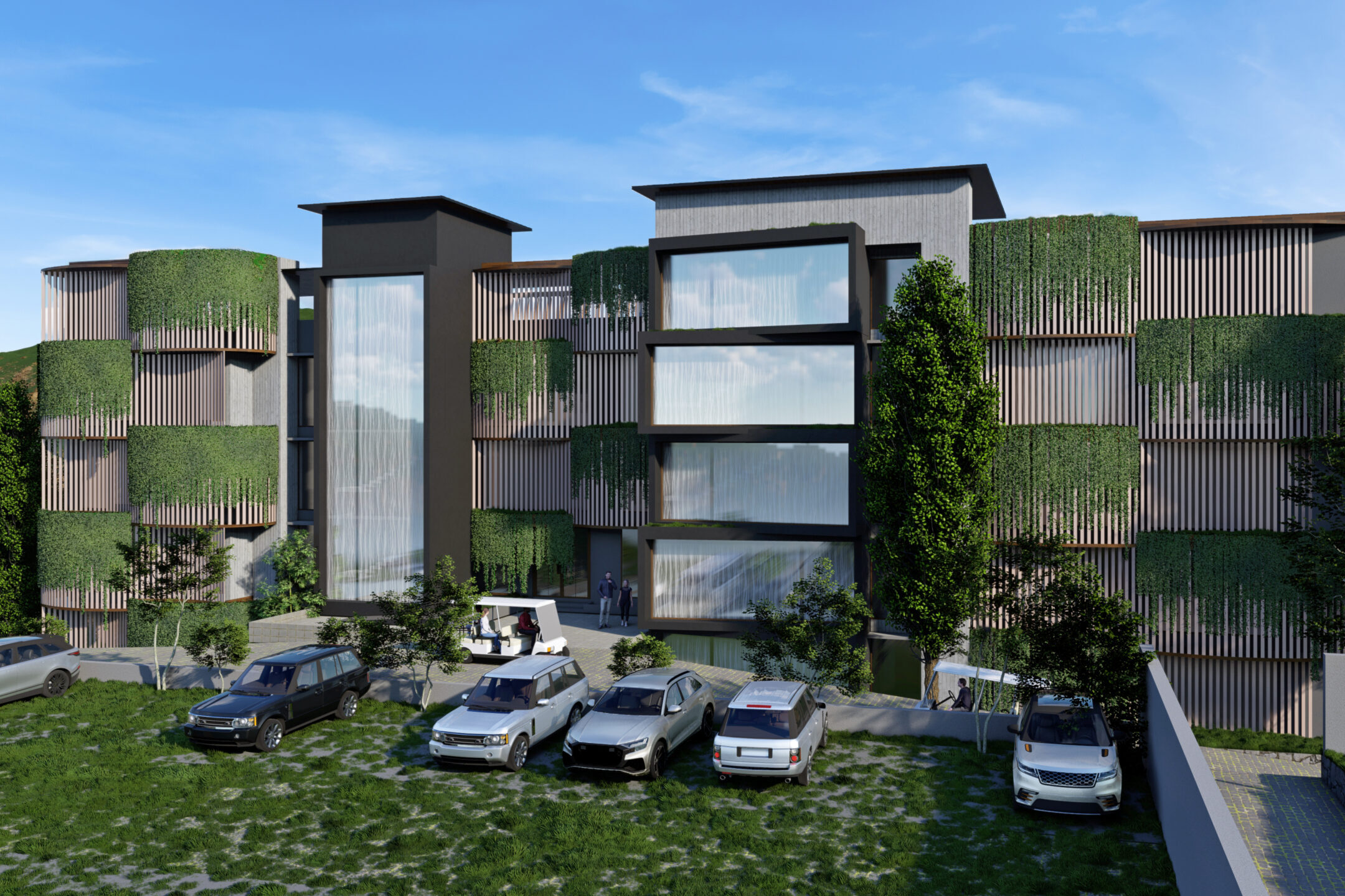 A rendered image of a hospitality/resort project designed by Lykke Architecture Studio.